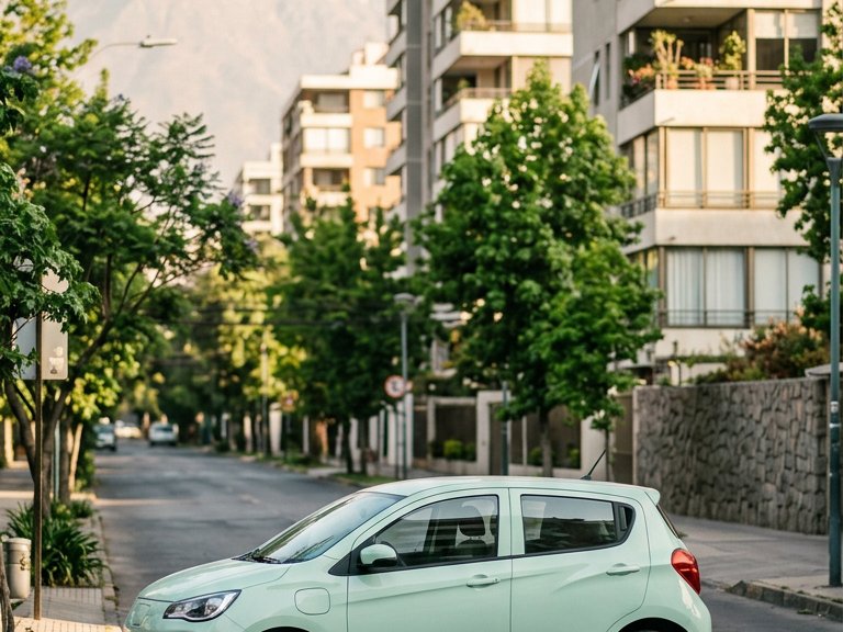 City car eléctrico genérico en una calle de Santiago (ilustración)