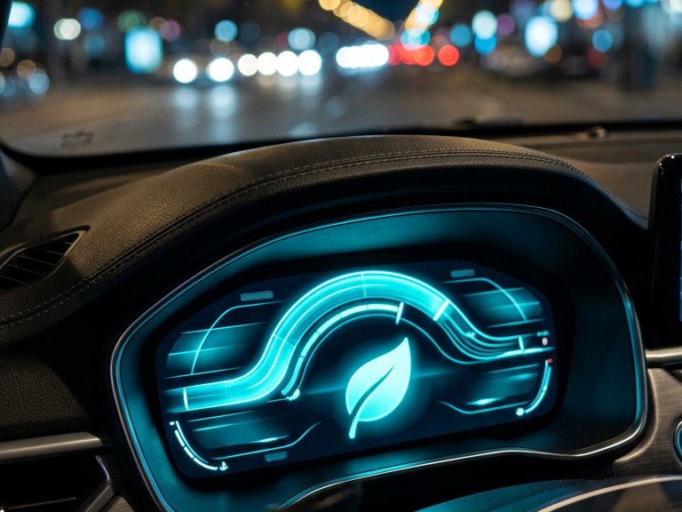 Tablero digital de un auto con indicador de eficiencia (ilustración)